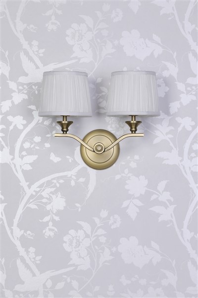 (image for) Laura Ashley Hemsley 2 Light Wall Light Matt Antique Brass With Shade